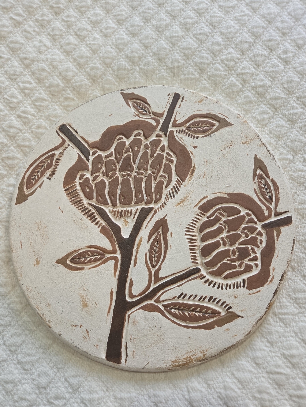 Ceramic Matters for West Elm Floral Trivet Candle Tray Wall Art 10" Circle
